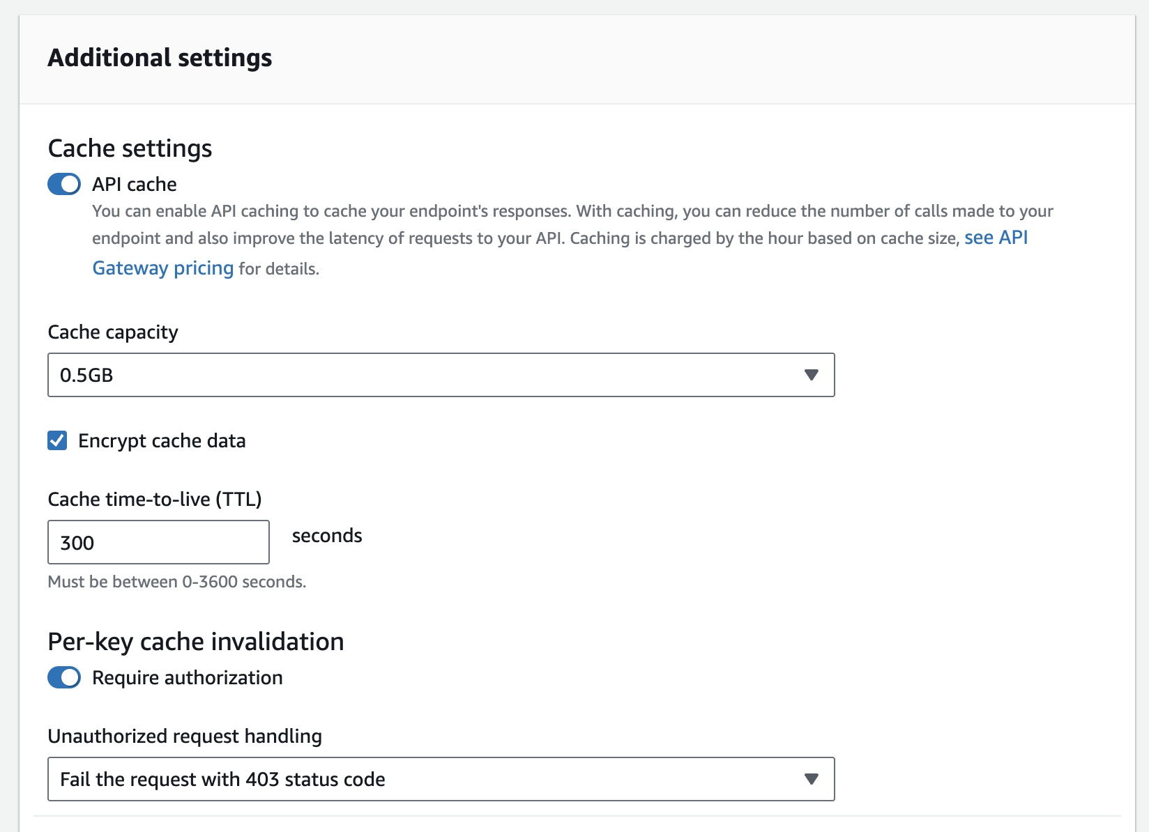 API Gateway Cache Settings