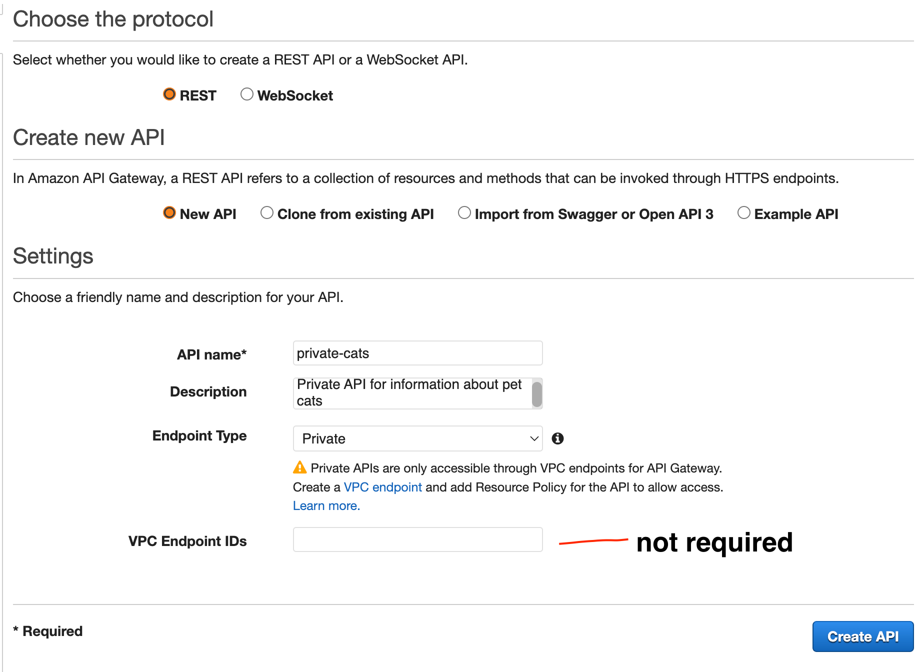 API Gateway Create Private API