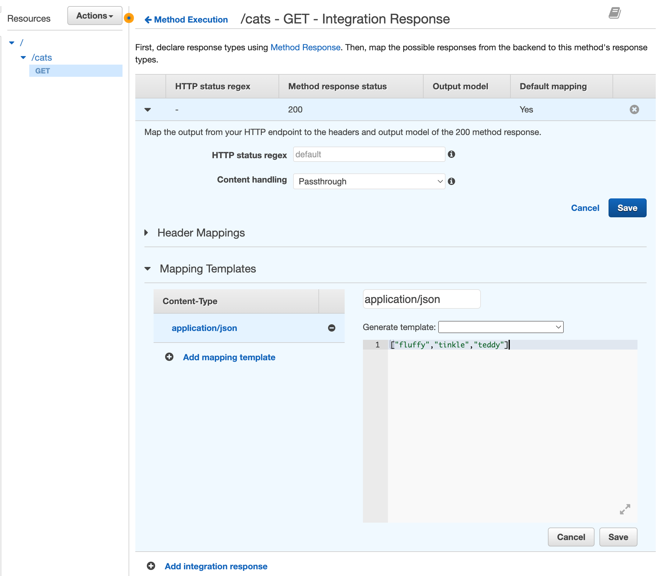 API Gateway Create Mock Response