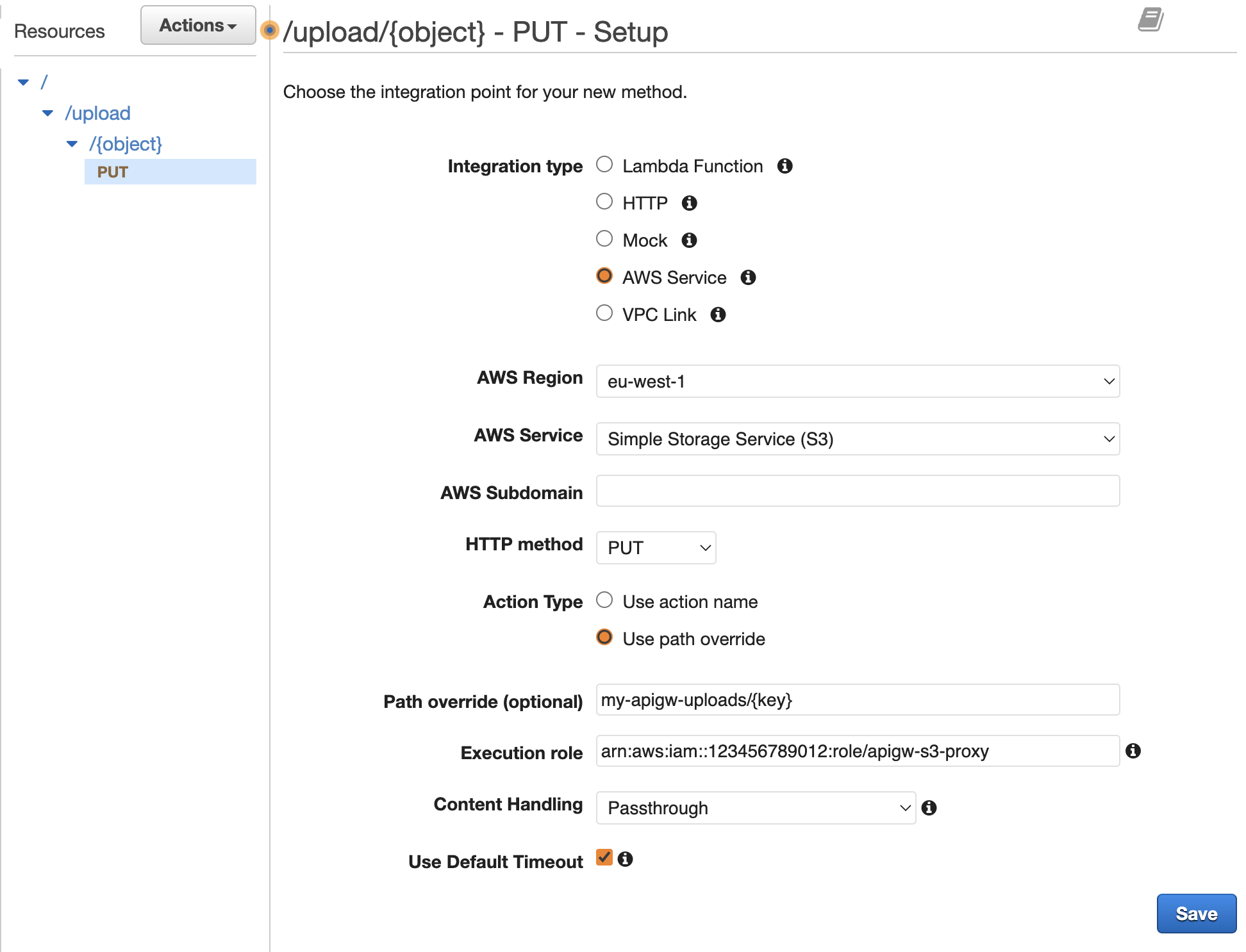 API Gateway new PUT proxy