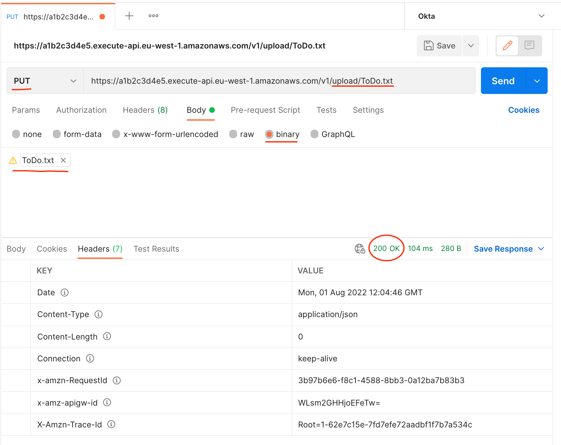 API Gateway Postman Upload