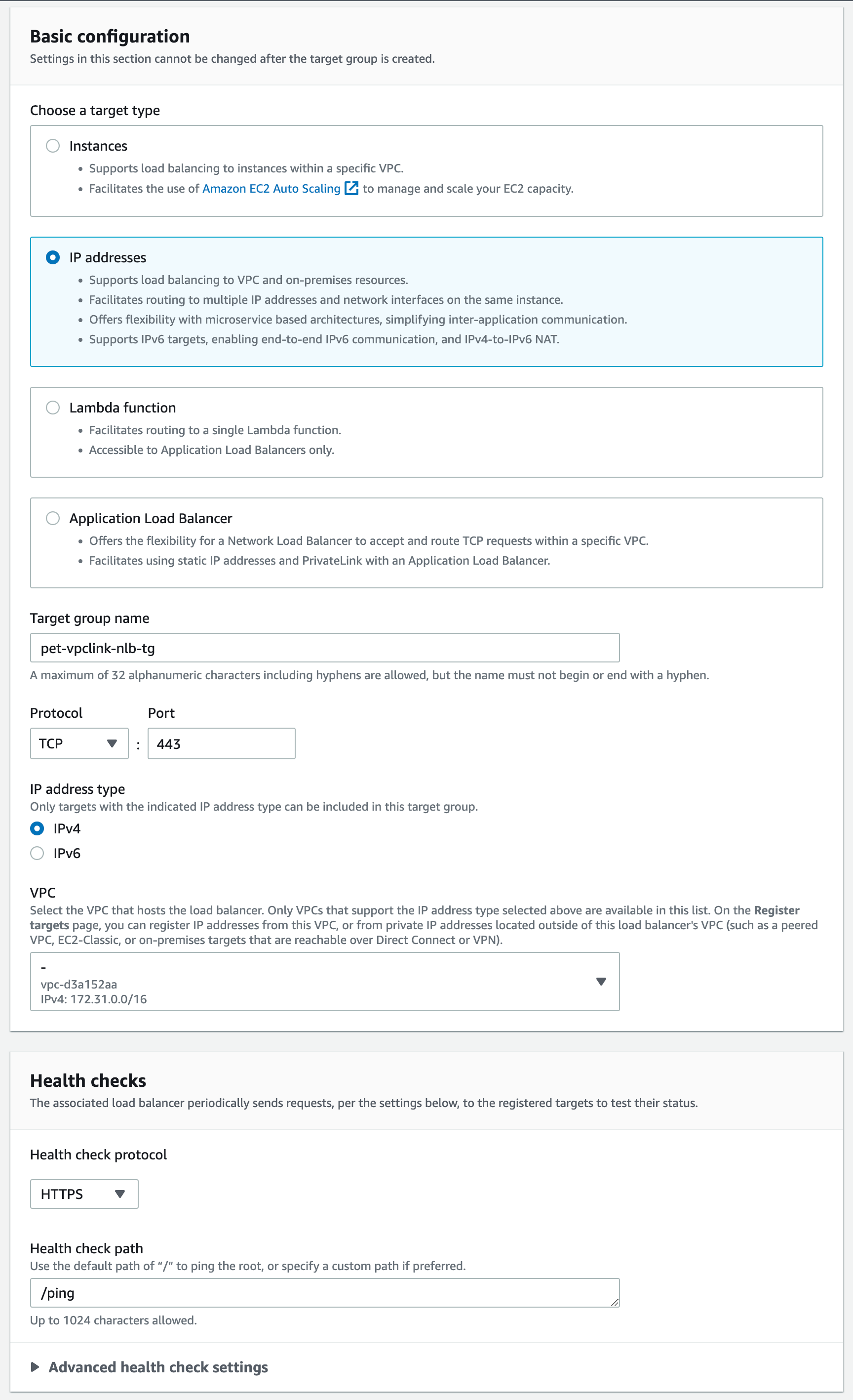 API Gateway VPC Link Target Group