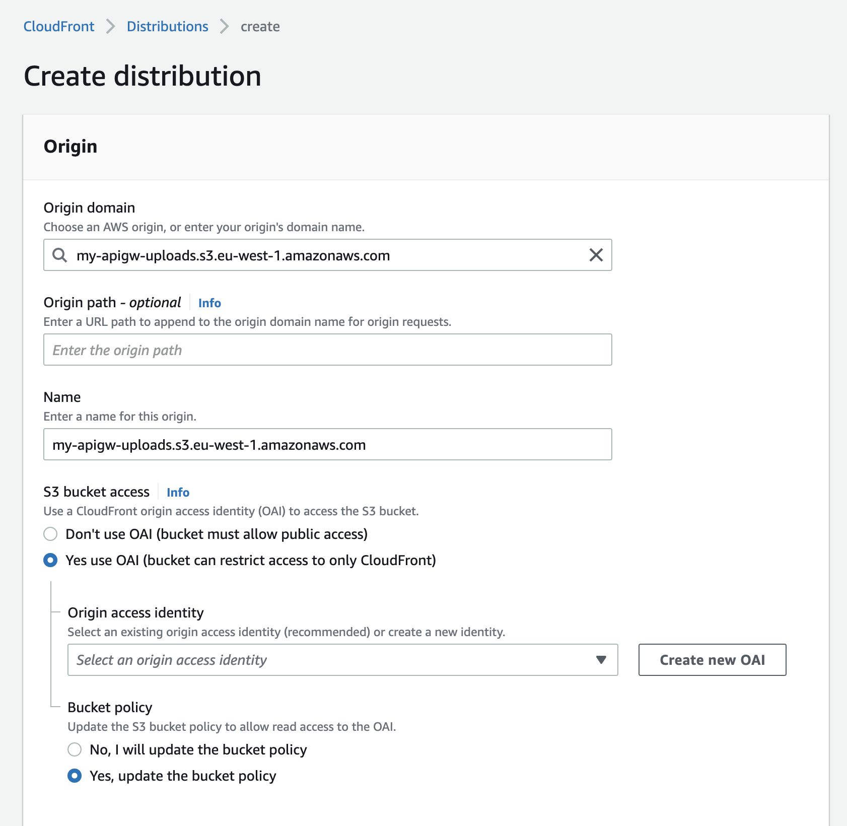 CloudFront Distribution Settings